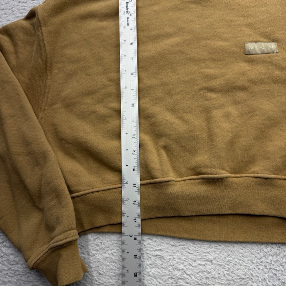 Set Active Women Small Tan Cropped Sweatshirt Cotton Fleece Pullover Made in USA - Picture 4 of 9